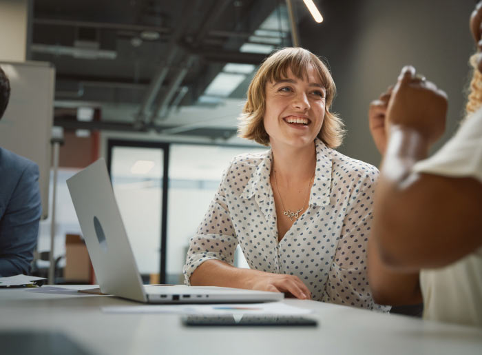 Smiling woman having conversation
